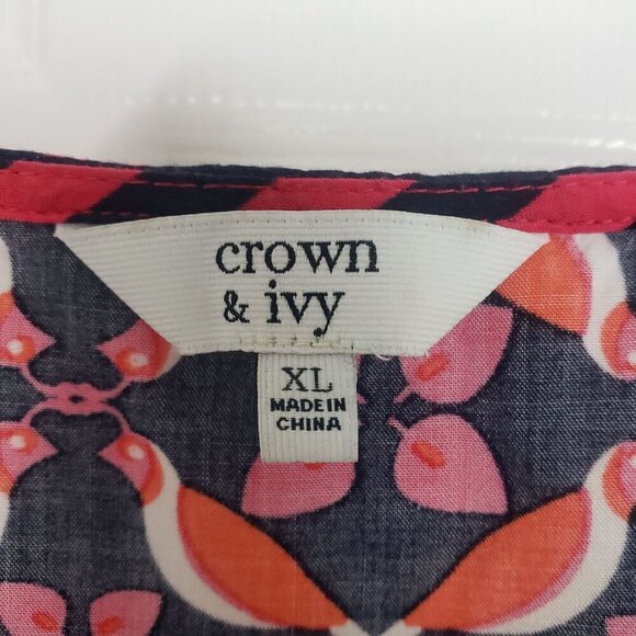 Crown & Ivy Stripe Bird Top Lightweight Sleeveless Blouse Womens Size XL - Picture 3 of 9